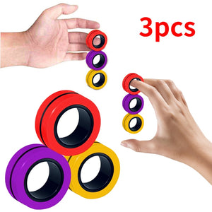 3pcs Anti-stress Magnetic Rings Magnetic Bracelet Ring Unzip Toy Magic Ring Props Tools Decompression Toys Finger Rings Toy