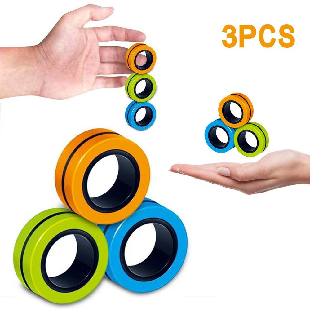 Anti-Stress Finger Magnetic Rings Kids Decompression Fingertip Toys Magic Ring Props Tool For Autism ADHD Anxiety Relief Focus