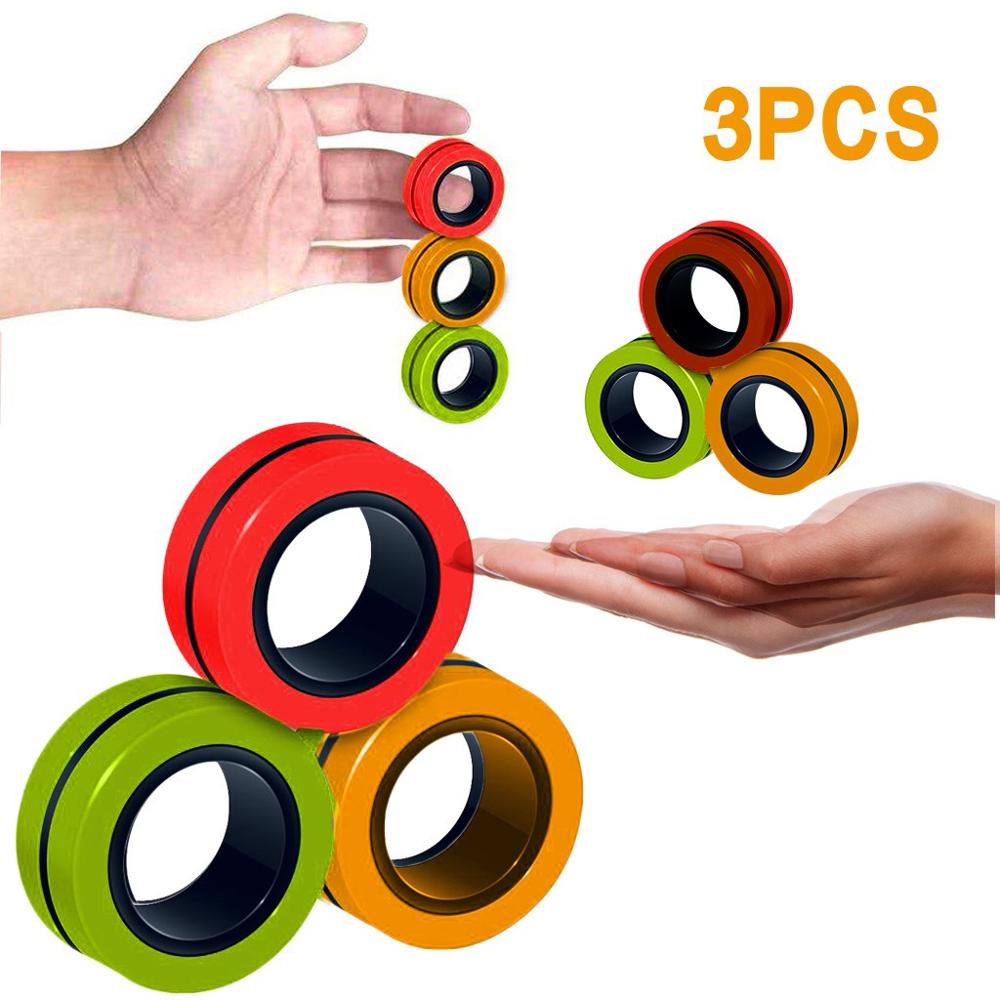 Anti-Stress Finger Magnetic Rings Kids Decompression Fingertip Toys Magic Ring Props Tool For Autism ADHD Anxiety Relief Focus